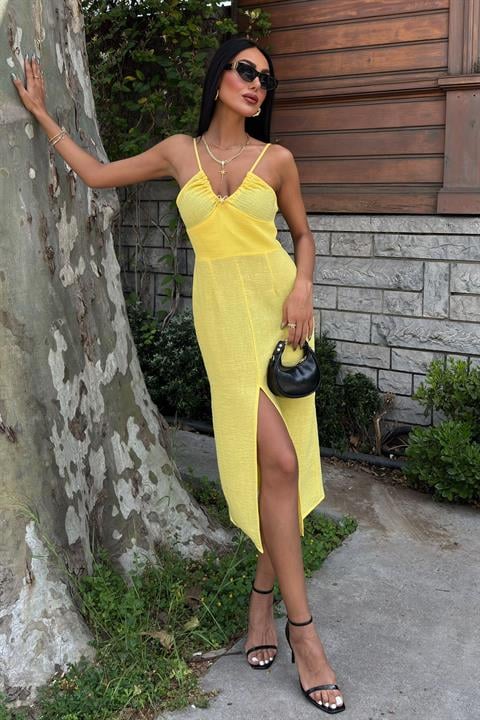 Front Slit Dress With Chest Accessory