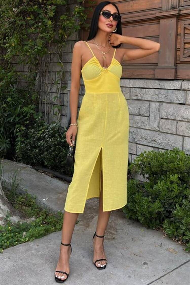 Front Slit Dress With Chest Accessory