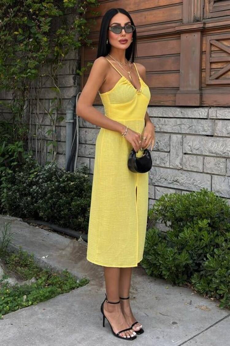 Front Slit Dress With Chest Accessory