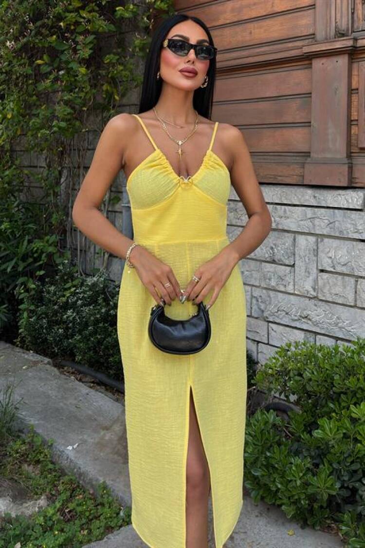 Front Slit Dress With Chest Accessory