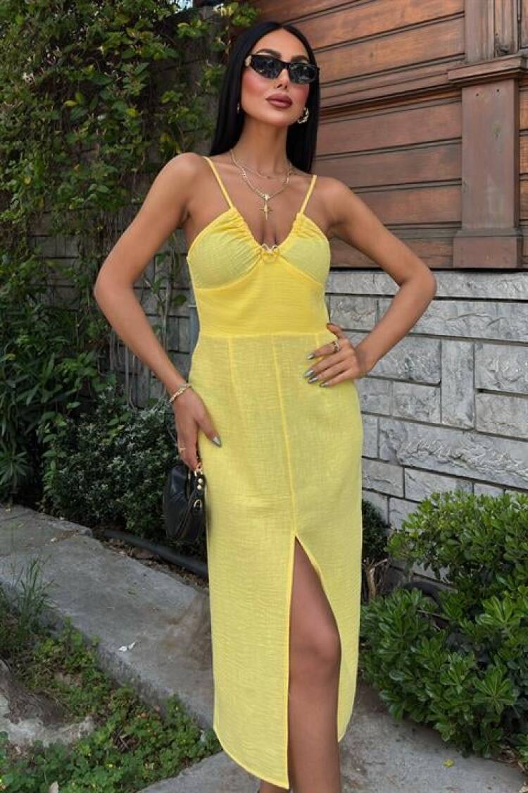 Front Slit Dress With Chest Accessory
