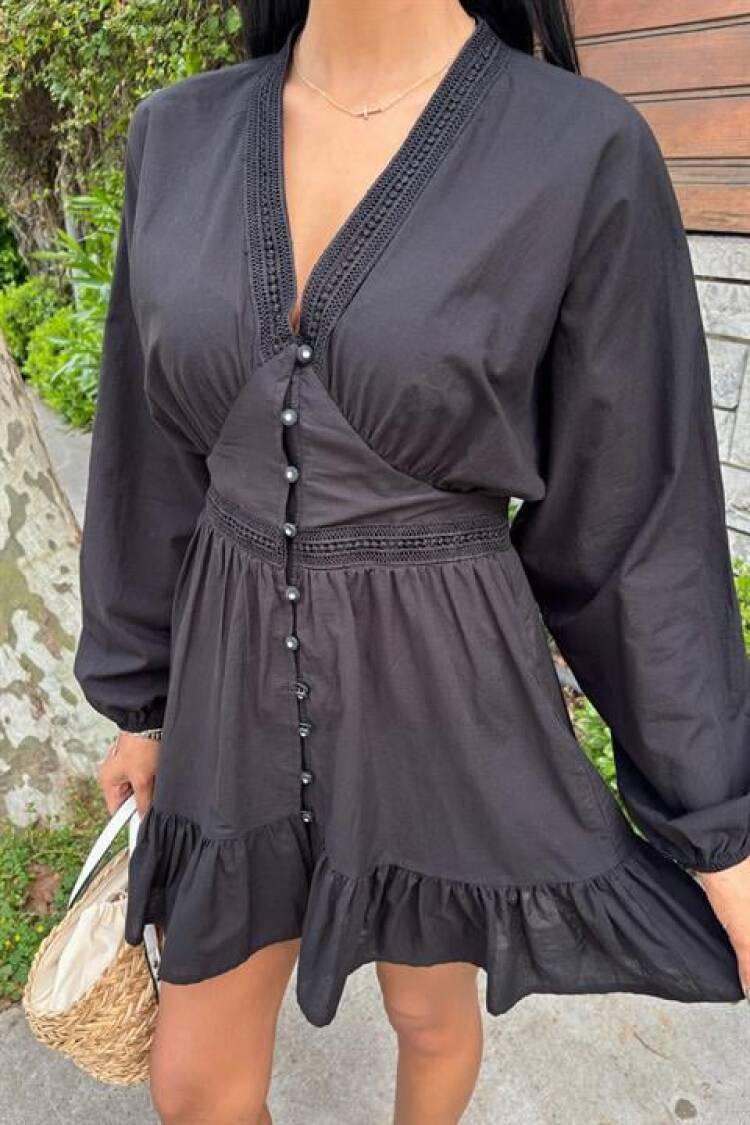 Embroidered Striped Skirt Ruffle Dress
