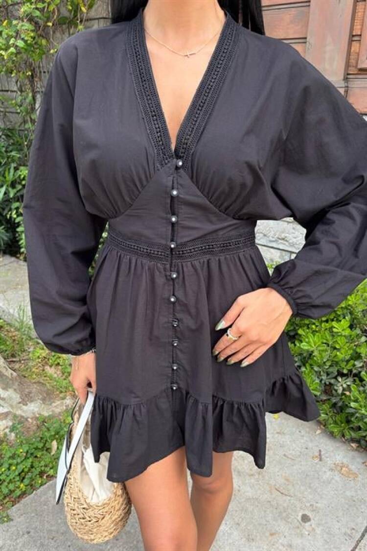 Embroidered Striped Skirt Ruffle Dress