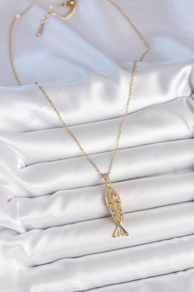 316l Steel Chain Gold Color Zircon Stone Fish Figure Necklace