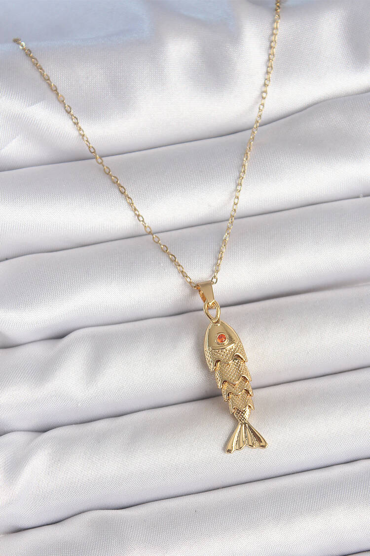 316l Steel Chain Gold Color Zircon Stone Fish Figure Necklace - Brand: Ebijuteri - Women's Clothing Wholesale - Globality Store
