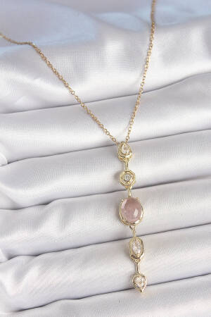 316l Steel Chain Gold Color Pink Zircon Stone Y Necklace - Brand: Ebijuteri - Women's Clothing Wholesale - Globality Store