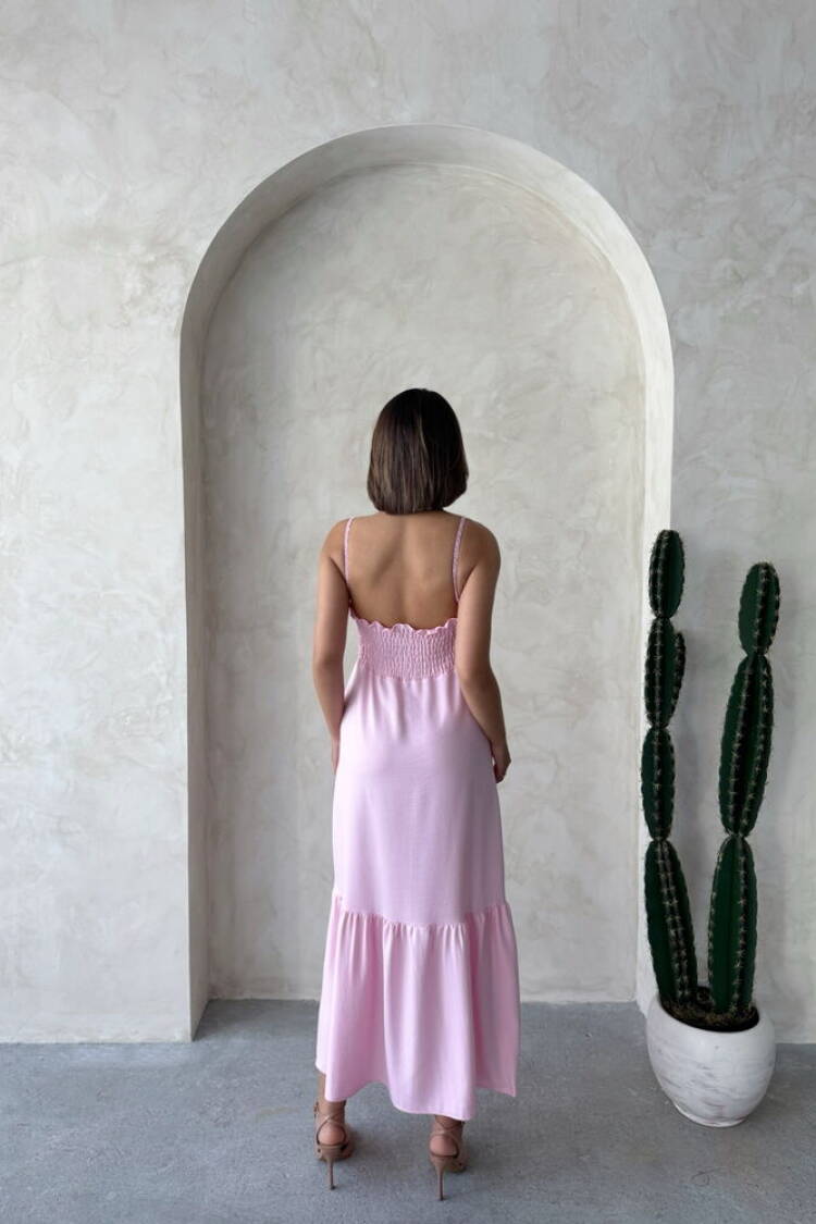 Linen Strap V-Neck Halter Dress