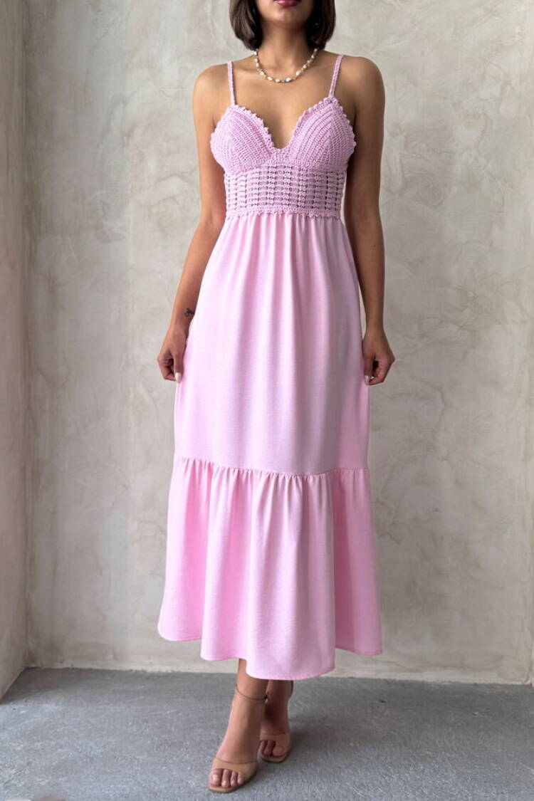 Linen Strap V-Neck Halter Dress