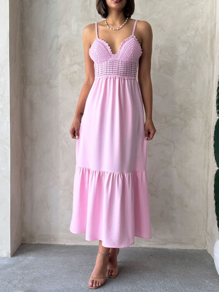 Linen Strap V-Neck Halter Dress