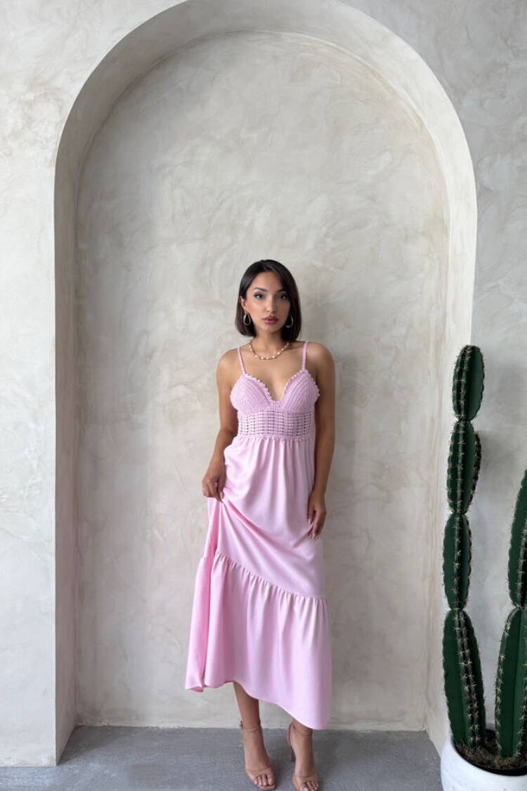 Linen Strap V-Neck Halter Dress