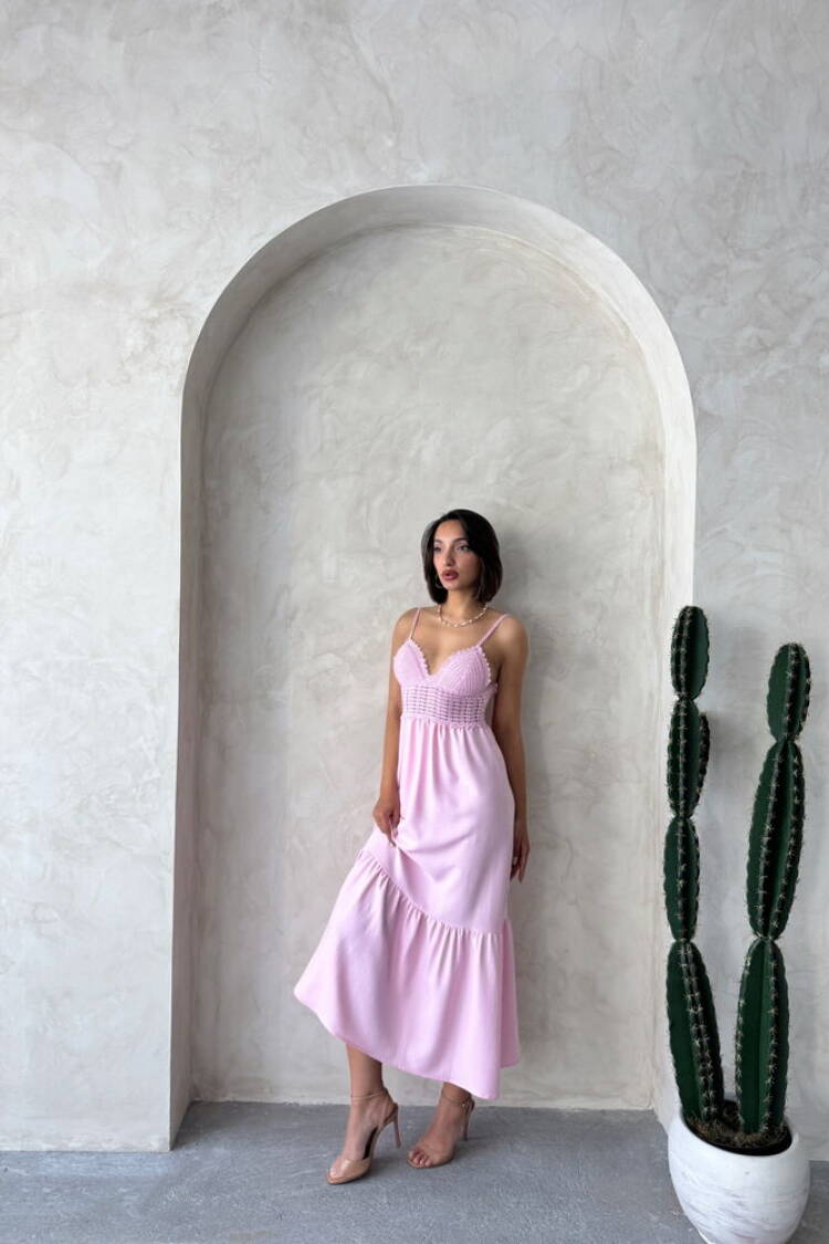 Linen Strap V-Neck Halter Dress