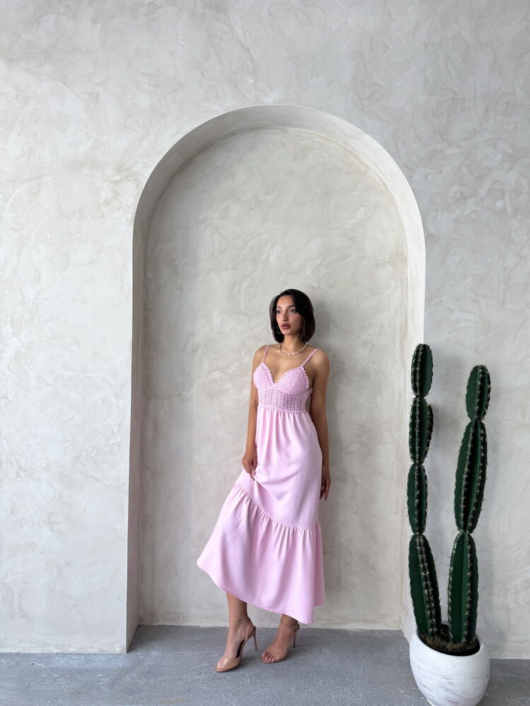 Linen Strap V-Neck Halter Dress