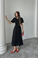 WholesaleBalloon Sleeve Belted Dress - Brand: Elisa - Women's Clothing Wholesale - Globality Store