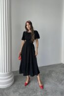 WholesaleBalloon Sleeve Belted Dress - Brand: Elisa - Women's Clothing Wholesale - Globality Store