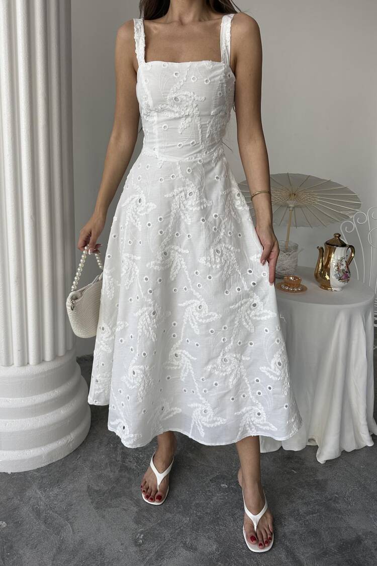 Wholesale White Back Corset Detailed Long Dress