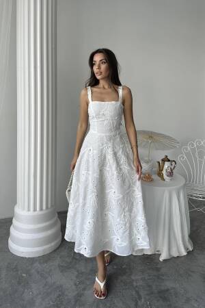 Wholesale White Back Corset Detailed Long Dress