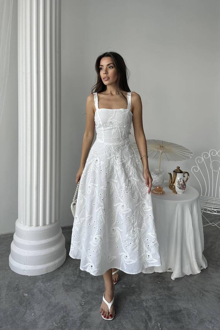 Wholesale White Back Corset Detailed Long Dress