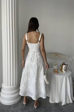 Wholesale White Back Corset Detailed Long Dress