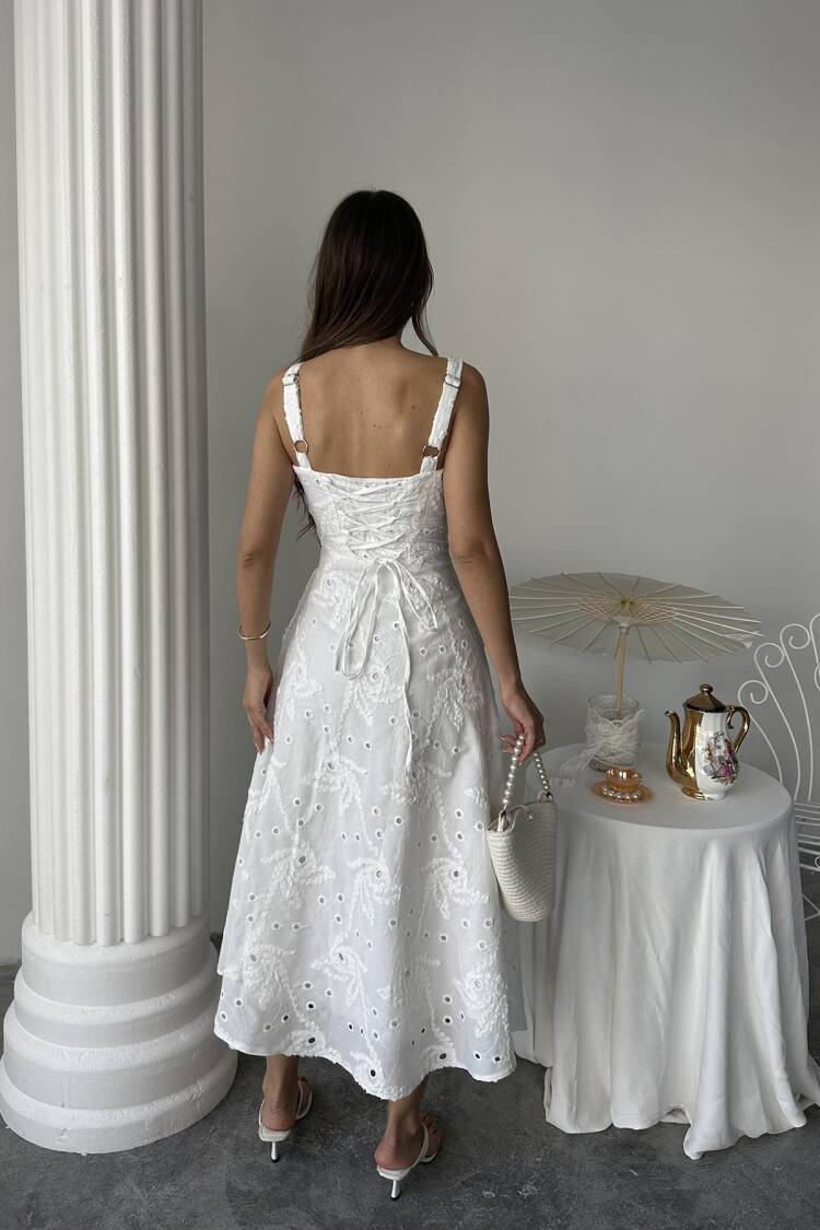Wholesale White Back Corset Detailed Long Dress
