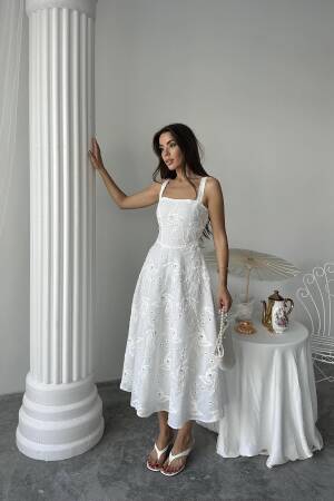 Wholesale White Back Corset Detailed Long Dress