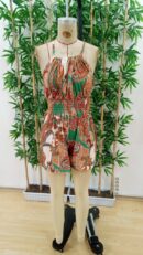 Women's Off Shoulders Open Neck Tie Waist Elastic Pattern Short Jumpsuit - Yellow - Brand: Janes - Women's Clothing Wholesale - Globality Store