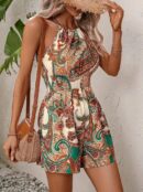 Women's Off Shoulders Open Neck Tie Waist Elastic Pattern Short Jumpsuit - Yellow - Brand: Janes - Women's Clothing Wholesale - Globality Store