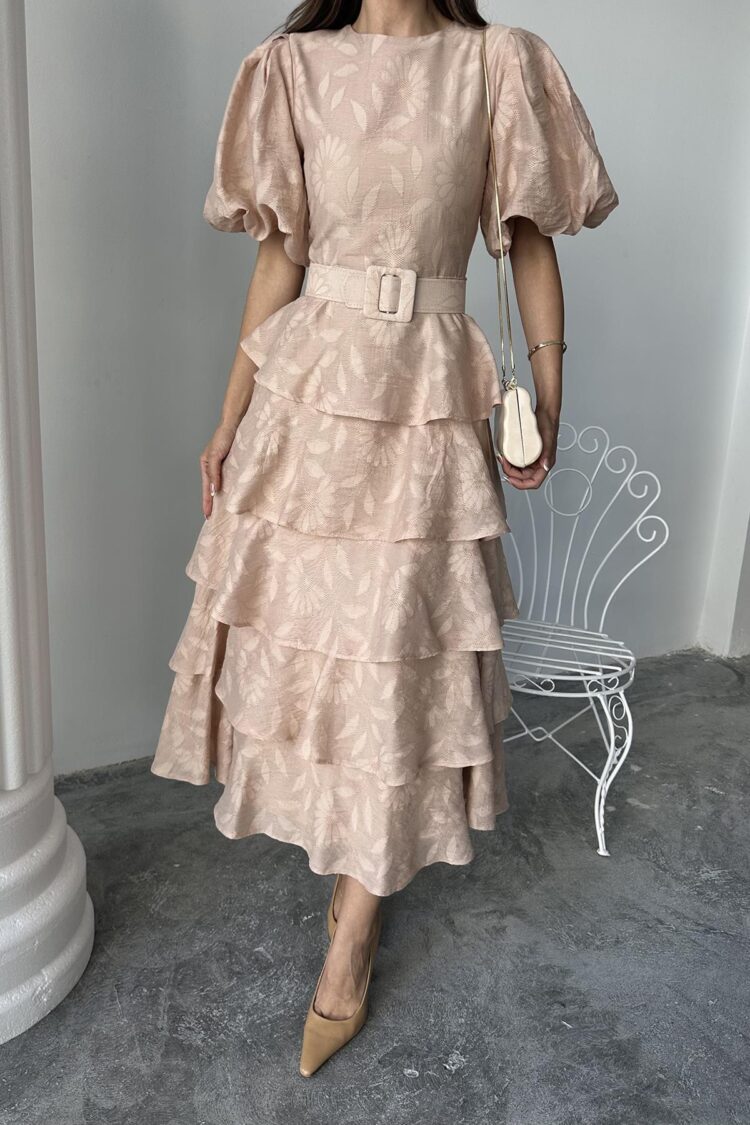 WholesaleFloor Balloon Sleeve Belted Dress