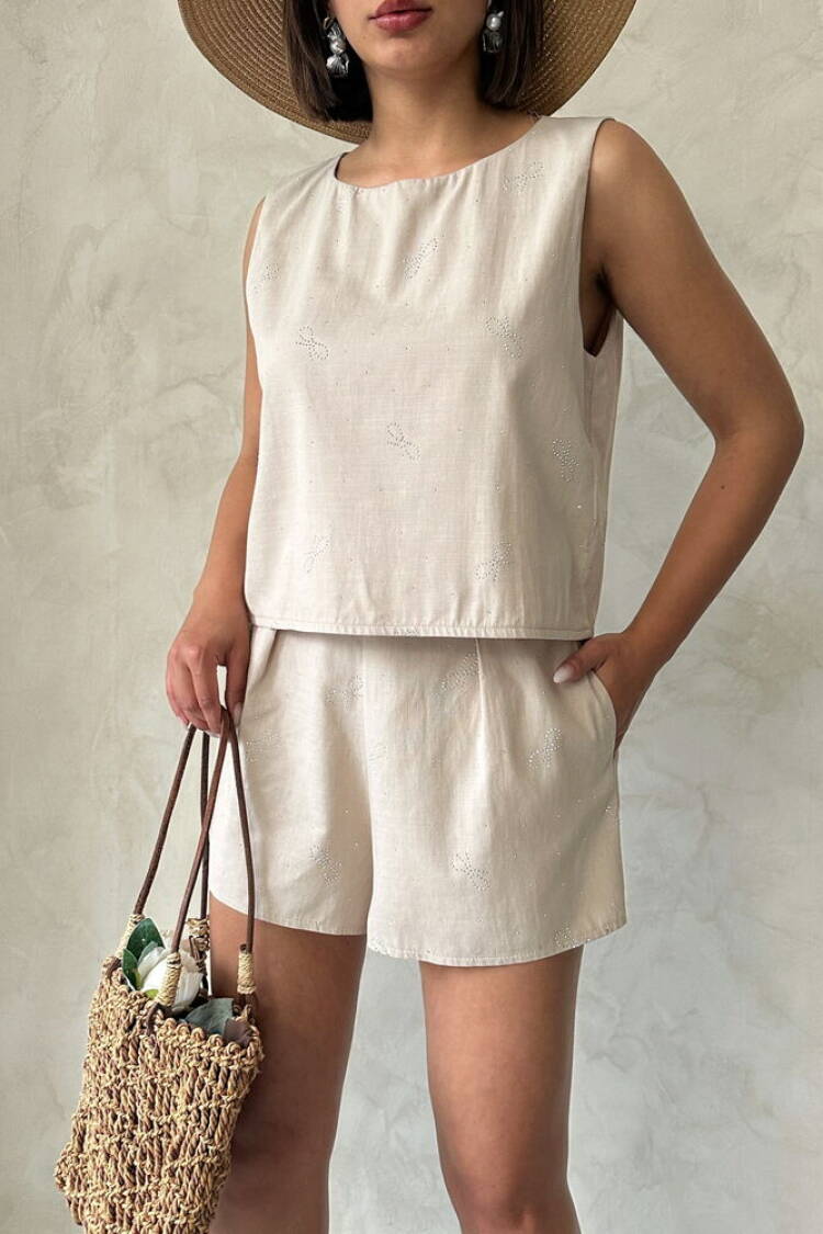 BowPrinted Sleeveless Blouse -|