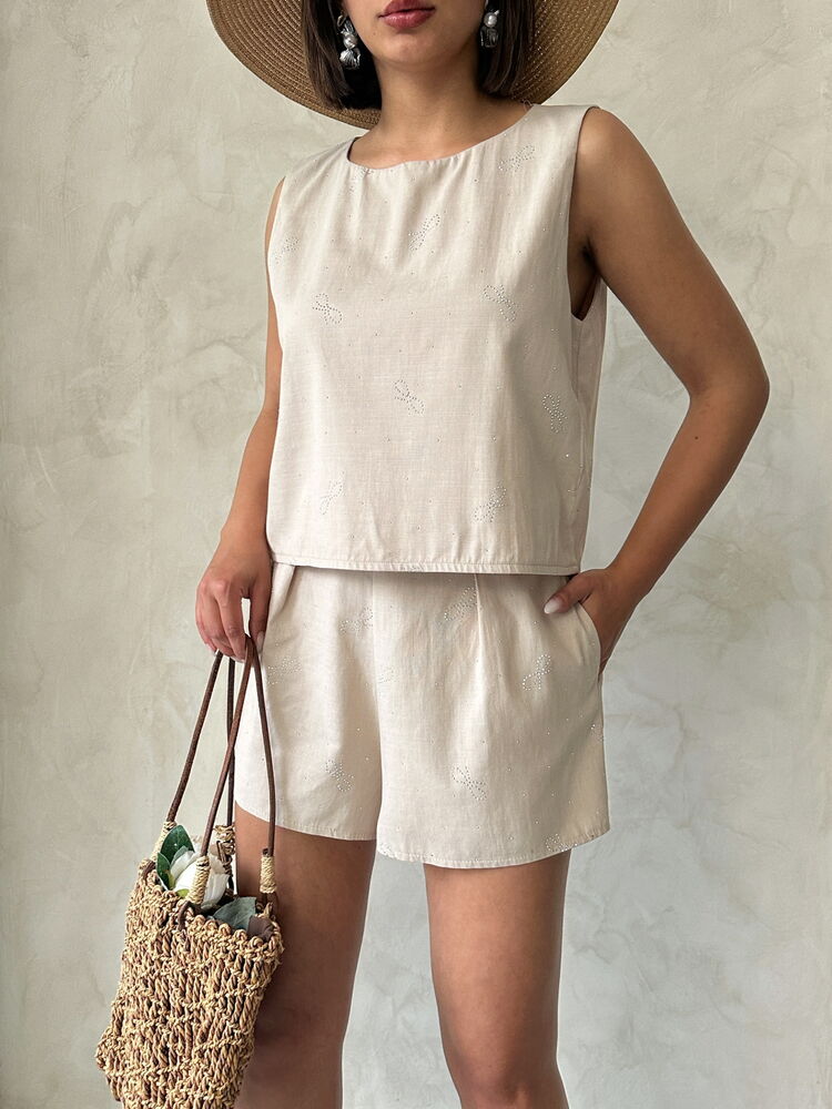 BowPrinted Sleeveless Blouse -|