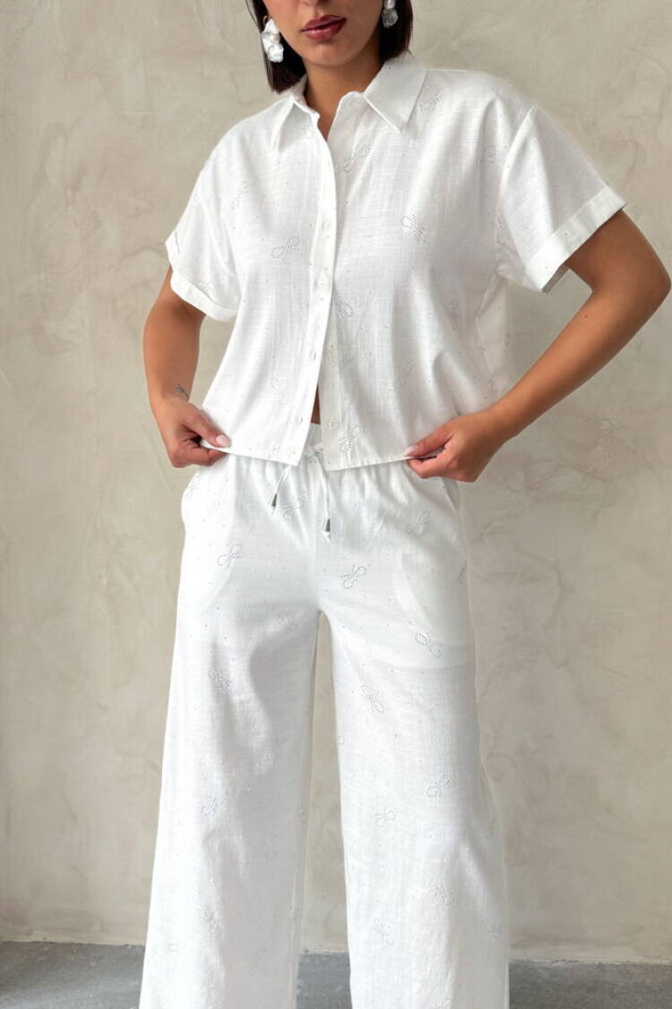Bow Stone Printed Shirt -|