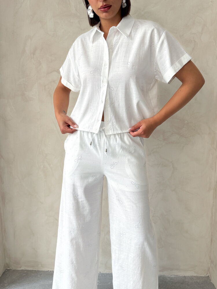 Bow Stone Printed Shirt -|