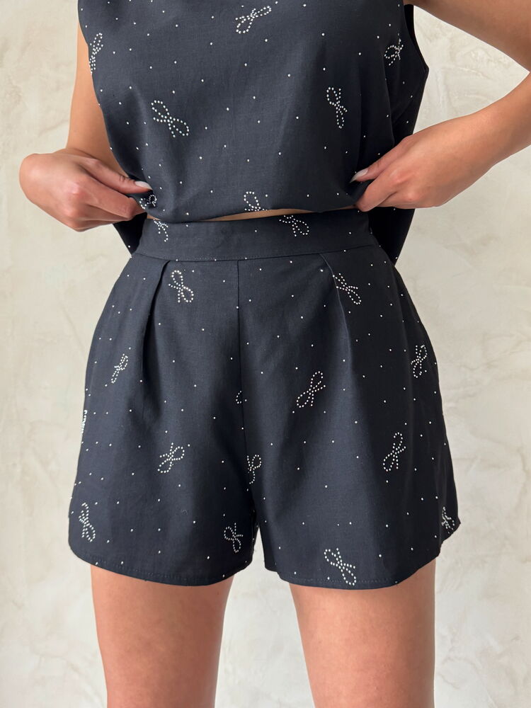 Bow Stone Printed Shorts -|