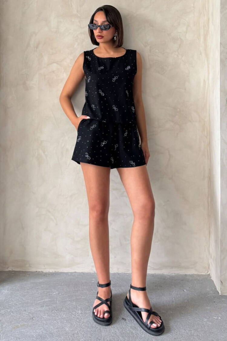 Bow Stone Printed Shorts -