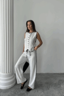 Linen Edge Connected Vest - Trousers Suit - Brand: Ello - Women's Clothing Wholesale - Globality Store