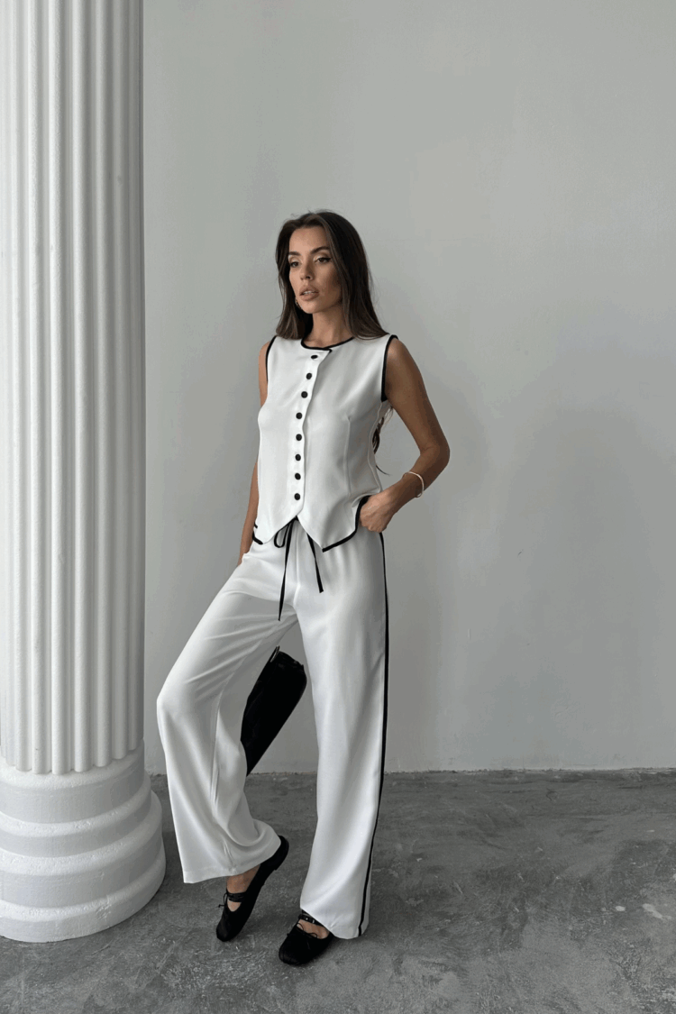 Linen Edge Connected Vest - Trousers Suit - Brand: Ello - Women's Clothing Wholesale - Globality Store