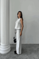 Linen Edge Connected Vest - Trousers Suit - Brand: Ello - Women's Clothing Wholesale - Globality Store