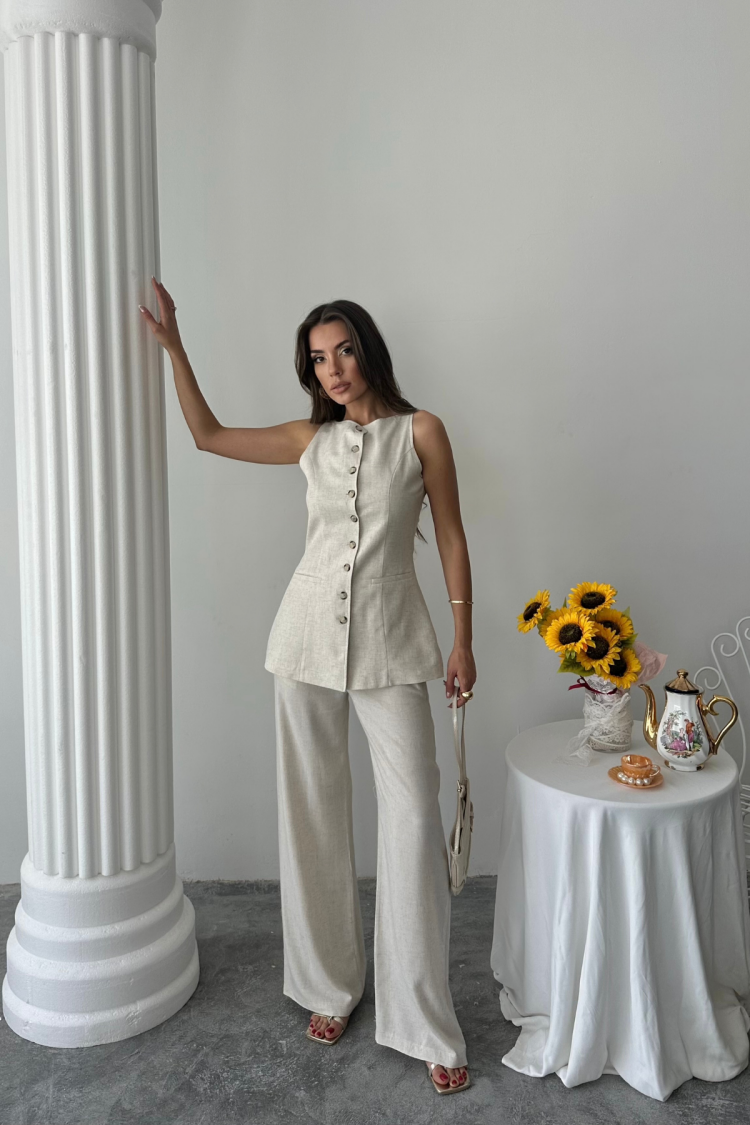 Linen Vest - Trousers Suit - Brand: Ello - Women's Clothing Wholesale - Globality Store