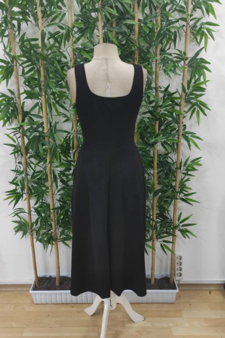 Women's Strappy Geometric Collar Wide Cut Detailed Imported Crepe Dress - Black