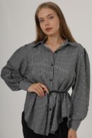 Silvery Striped Belted Shirt - Brand: Reyon - Women's Clothing Wholesale - Globality Store