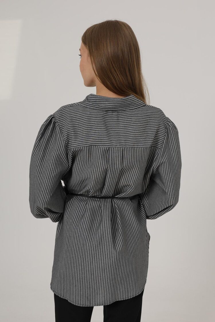 Silvery Striped Belted Shirt