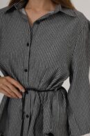 Silvery Striped Belted Shirt - Brand: Reyon - Women's Clothing Wholesale - Globality Store