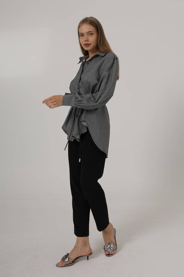 Silvery Striped Belted Shirt