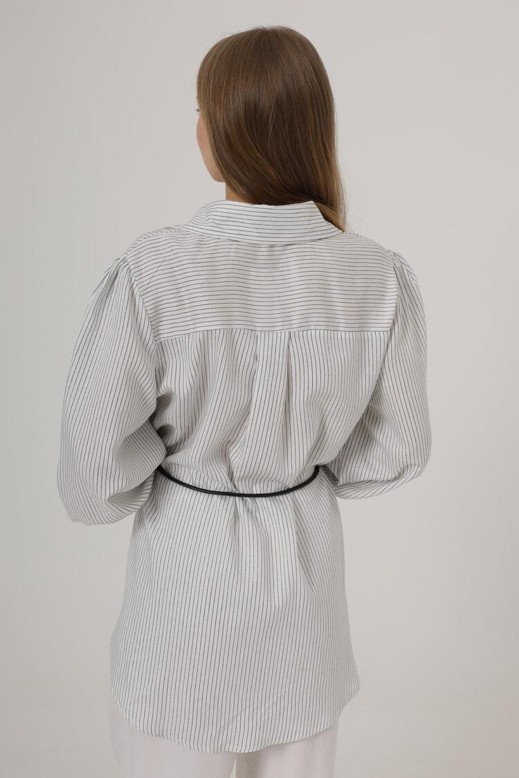 Silvery Striped Belted Shirt