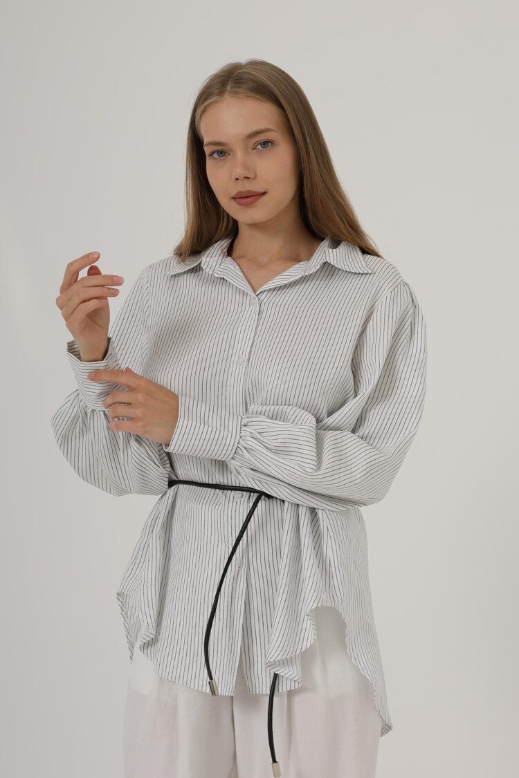 Silvery Striped Belted Shirt
