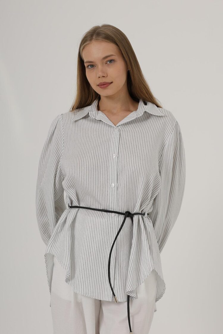Silvery Striped Belted Shirt - Brand: Reyon - Women's Clothing Wholesale - Globality Store