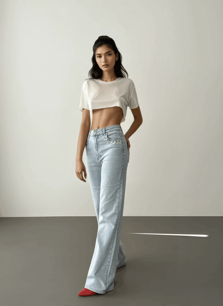 High Waist Pocket Front Pocket Stone Embroidery Detailed LightJeans Pants - Brand: LACARINO - Women's Clothing Wholesale - Globality Store