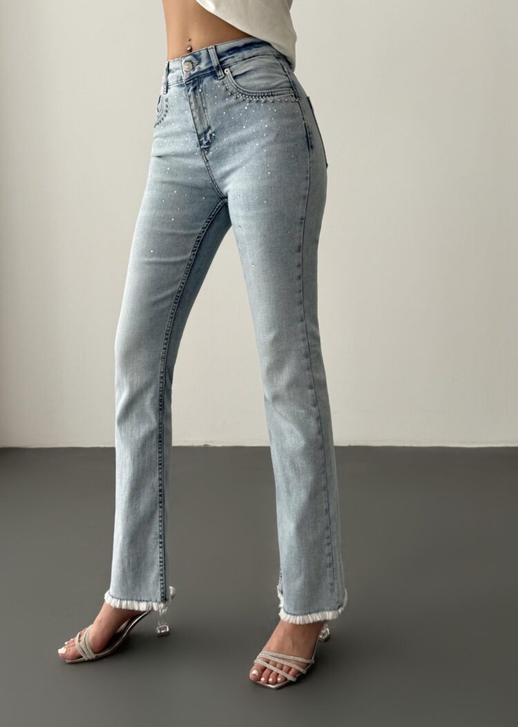 High Waist Leg Tassel LightStone Detailed Jeans Pants - Brand: LACARINO - Women's Clothing Wholesale - Globality Store