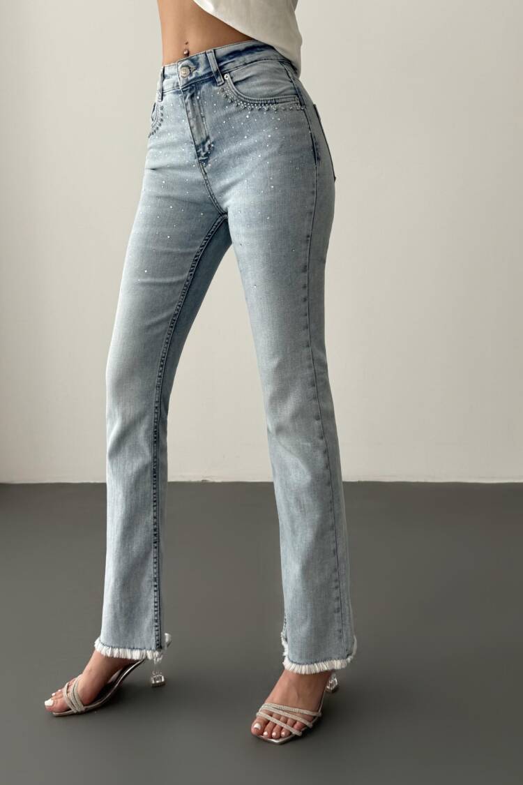 High Waist Leg Tassel LightStone Detailed Jeans Pants - Brand: LACARINO - Women's Clothing Wholesale - Globality Store