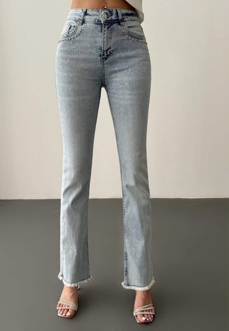 High Waist Leg Tassel LightStone Detailed Jeans Pants