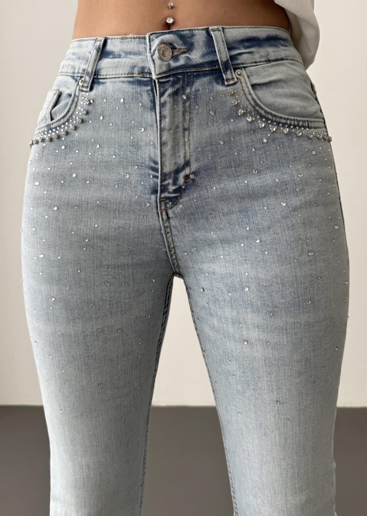 High Waist Leg Tassel LightStone Detailed Jeans Pants